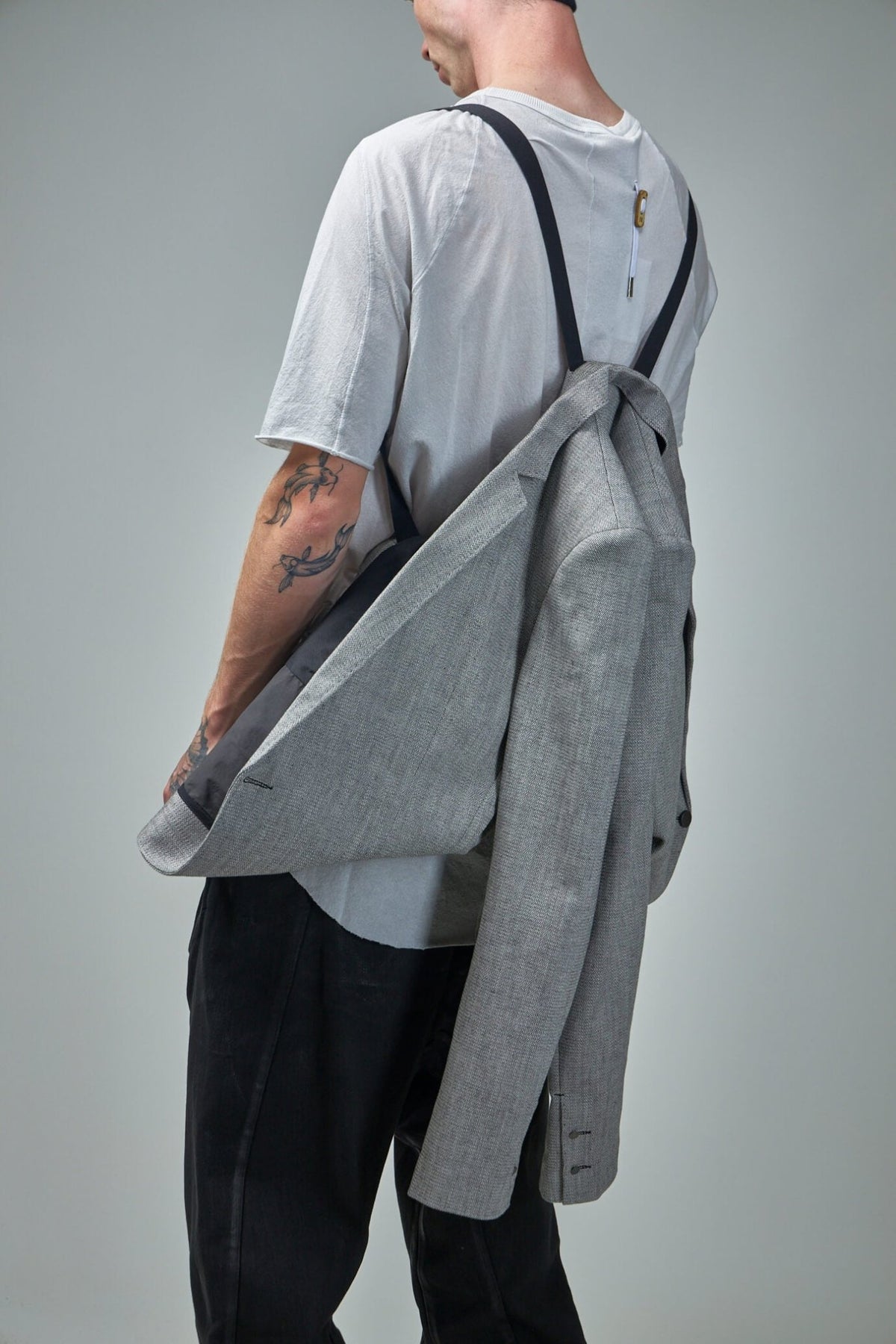 Back view showing central rear vent detail on Boris Bidjan Saberi blazer