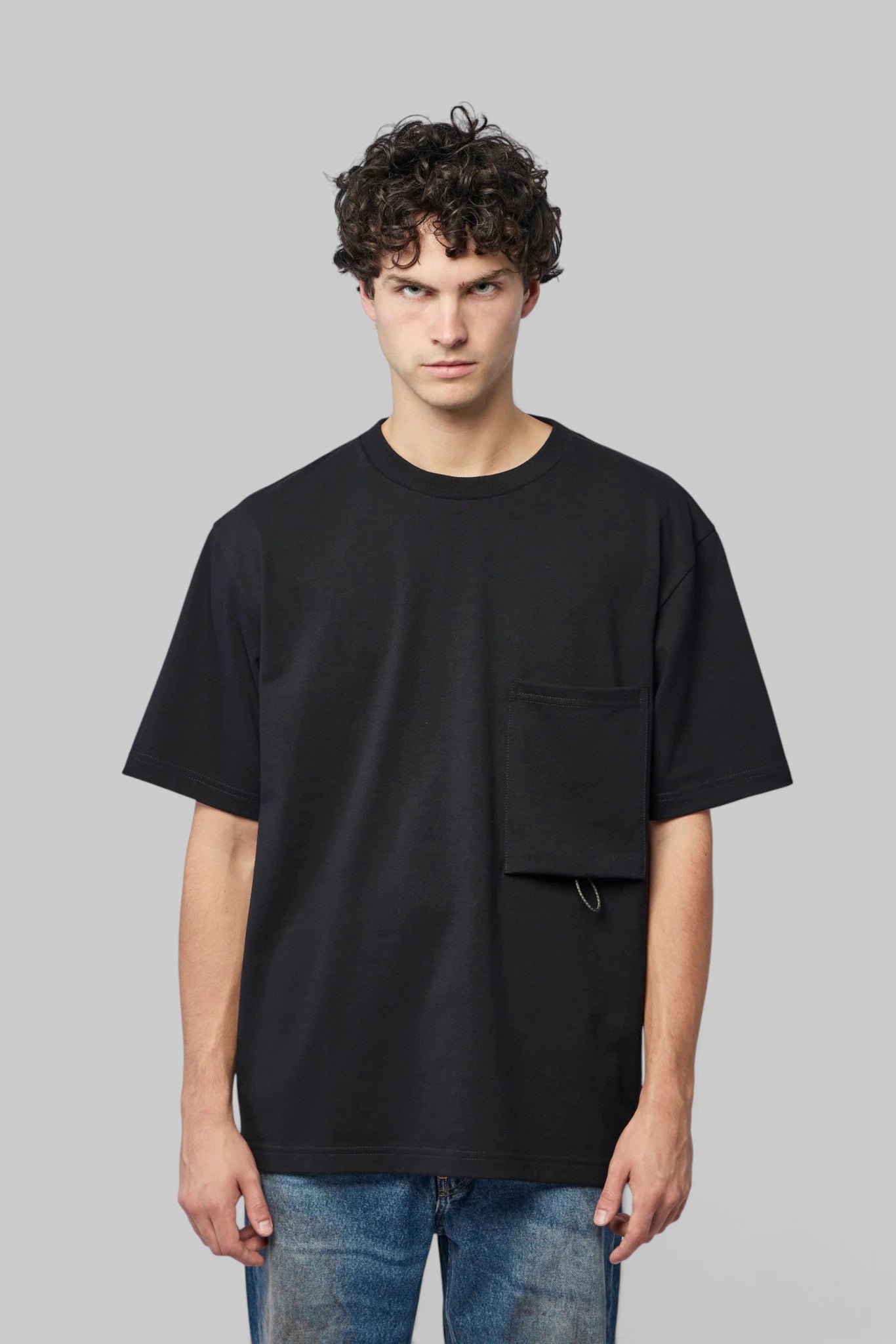 Close-up of front pocket detail on Bottega Veneta cotton jersey tee