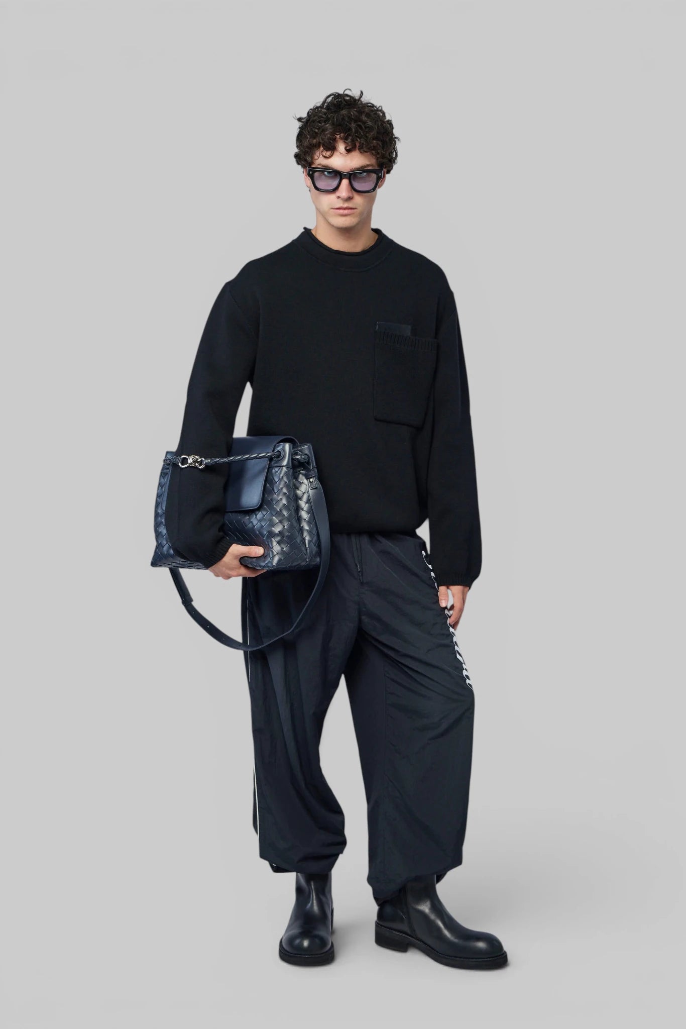Bottega Veneta wool cashmere sweater with leather chest pocket detail