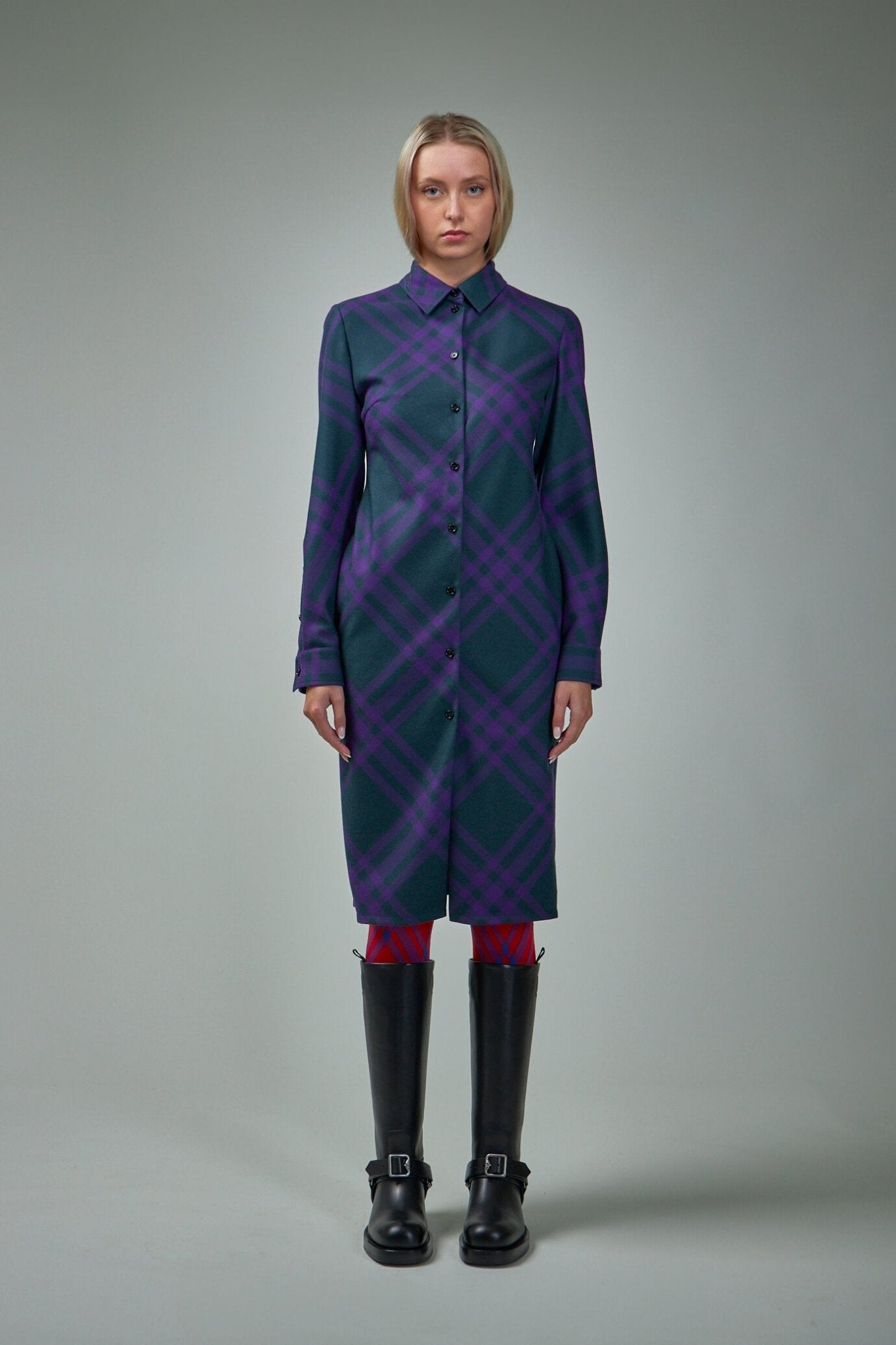 Burberry Check Wool Shirt Dress , Size: 10