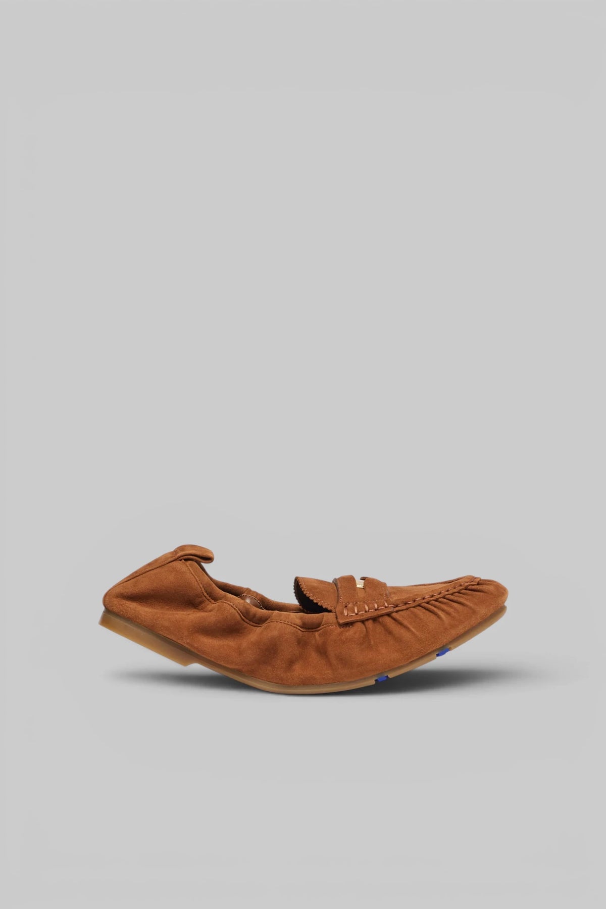 Burberry Fawn Loafer in brown goat suede with plaid tab detail