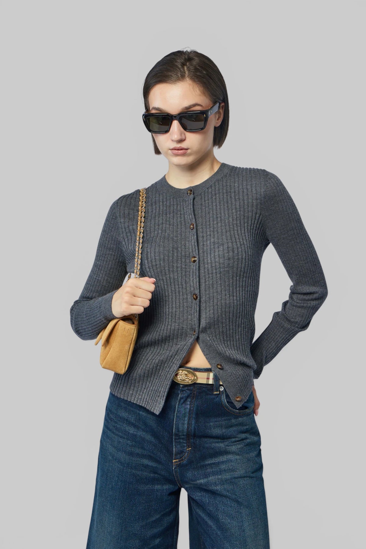 Burberry Rae Cardigan in ribbed cashmere knit, front view
