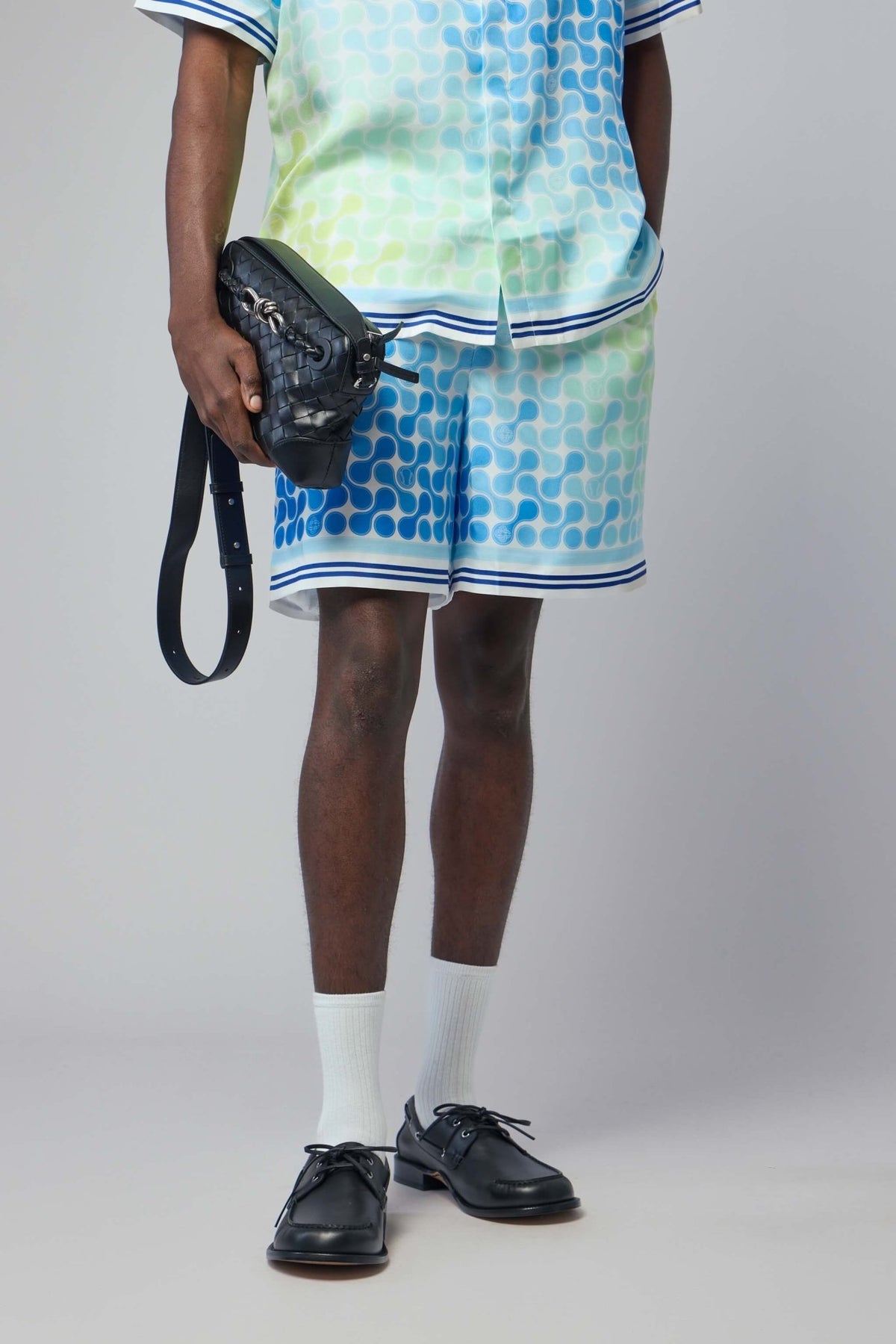 Casablanca shorts in silk with tennis tile print pattern
