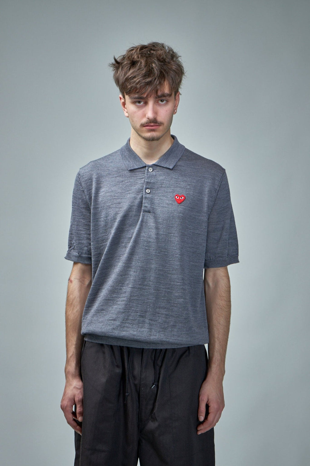 Comme des Garçons PLAY - Polo - Neck Short Sleeve Knit grey - LABELS