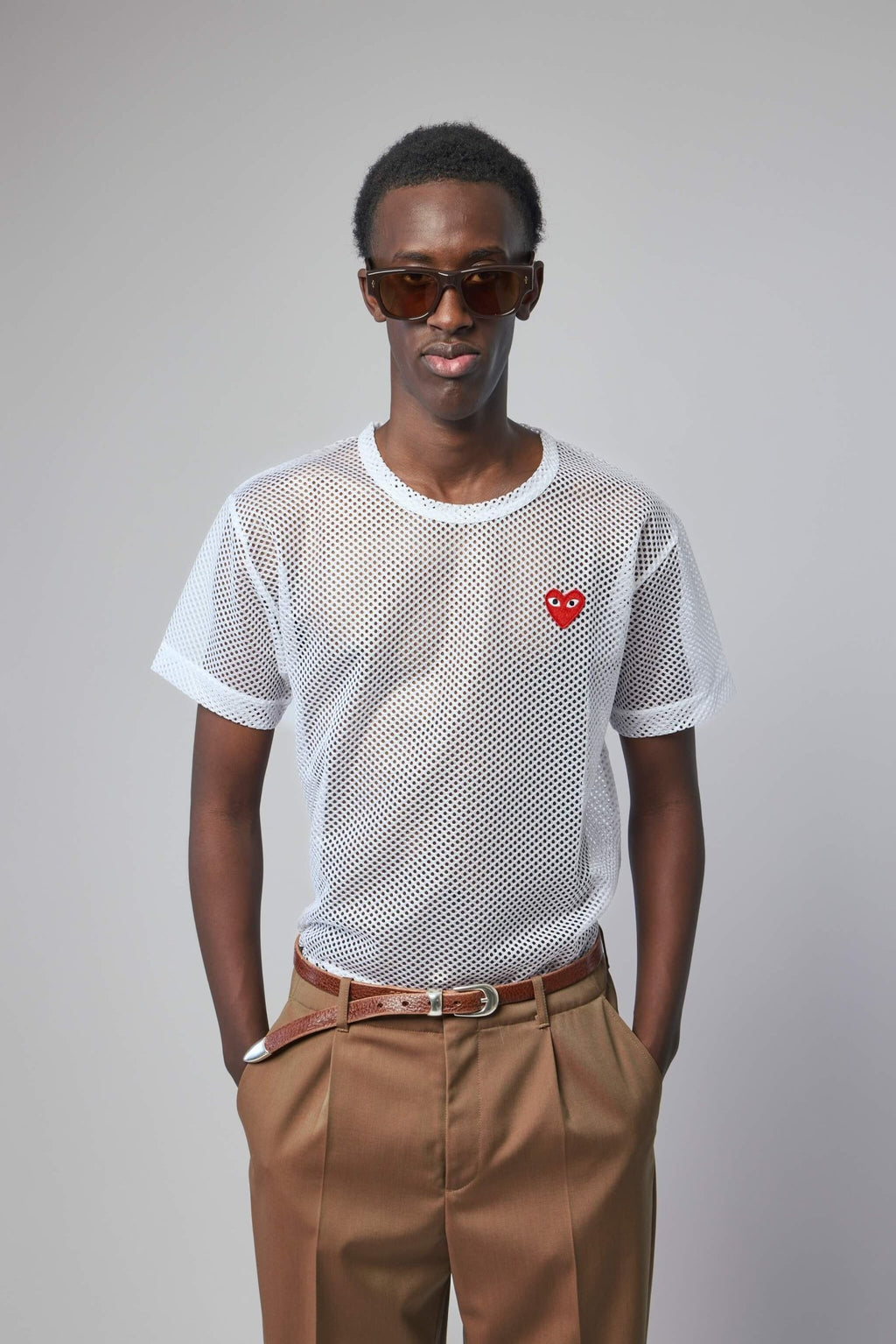 Comme des Garçons PLAY - T-shirt Mesh Red Emblem - LABELS