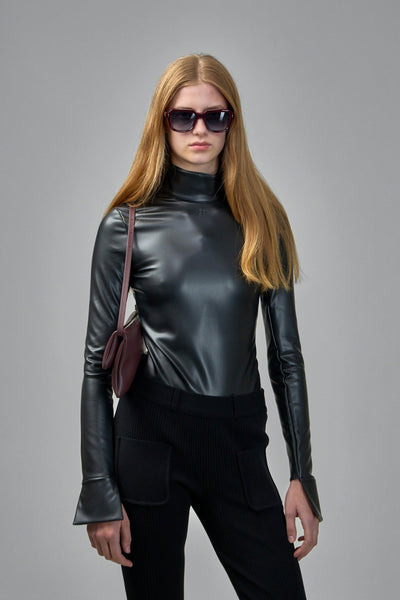 Mockneck Leather Effect Bodysuit