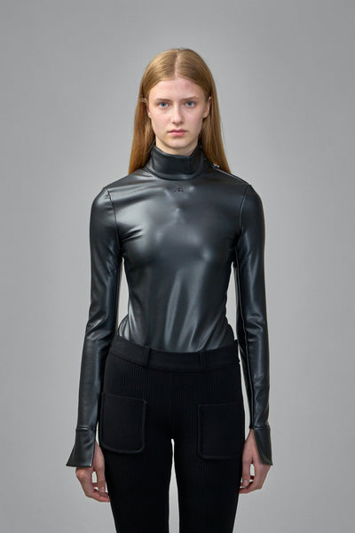 Mockneck Leather Effect Bodysuit