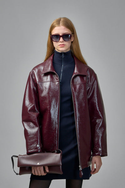 Zipped Vinyl Maxi Bomber Jacket