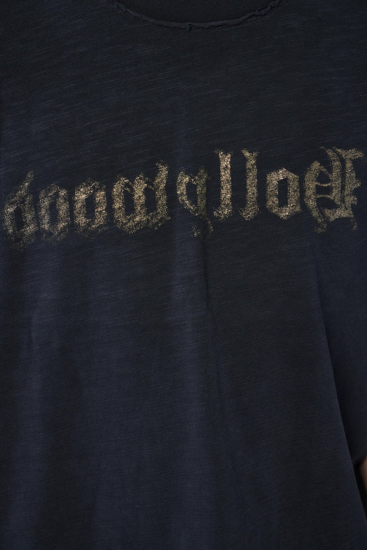 Model wearing Crazy Clown Hollywood Antique Assemblage tee