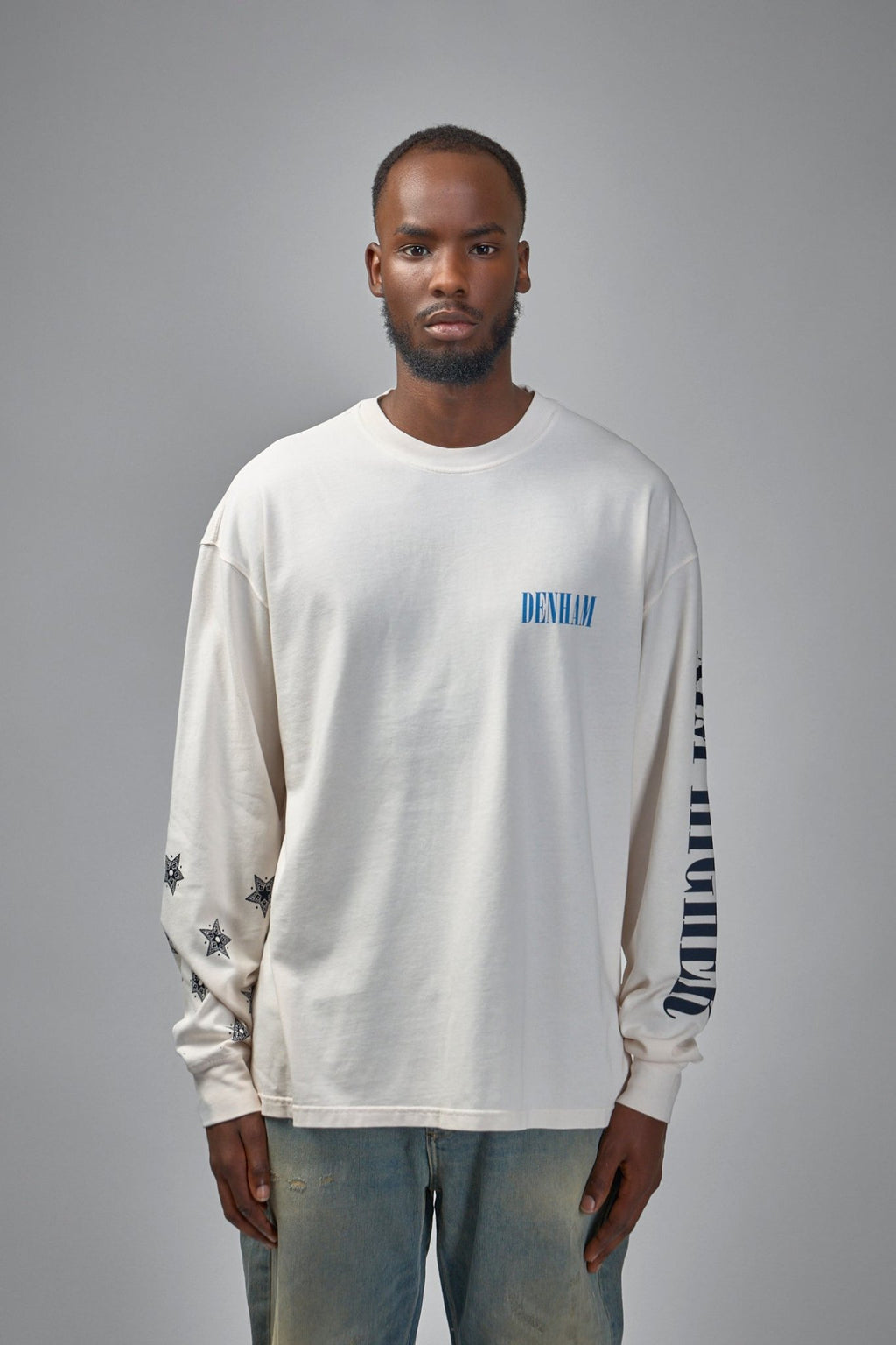 Denham - Denham Sounds Long Sleeve Tee White - Boxy Fit - LABELS