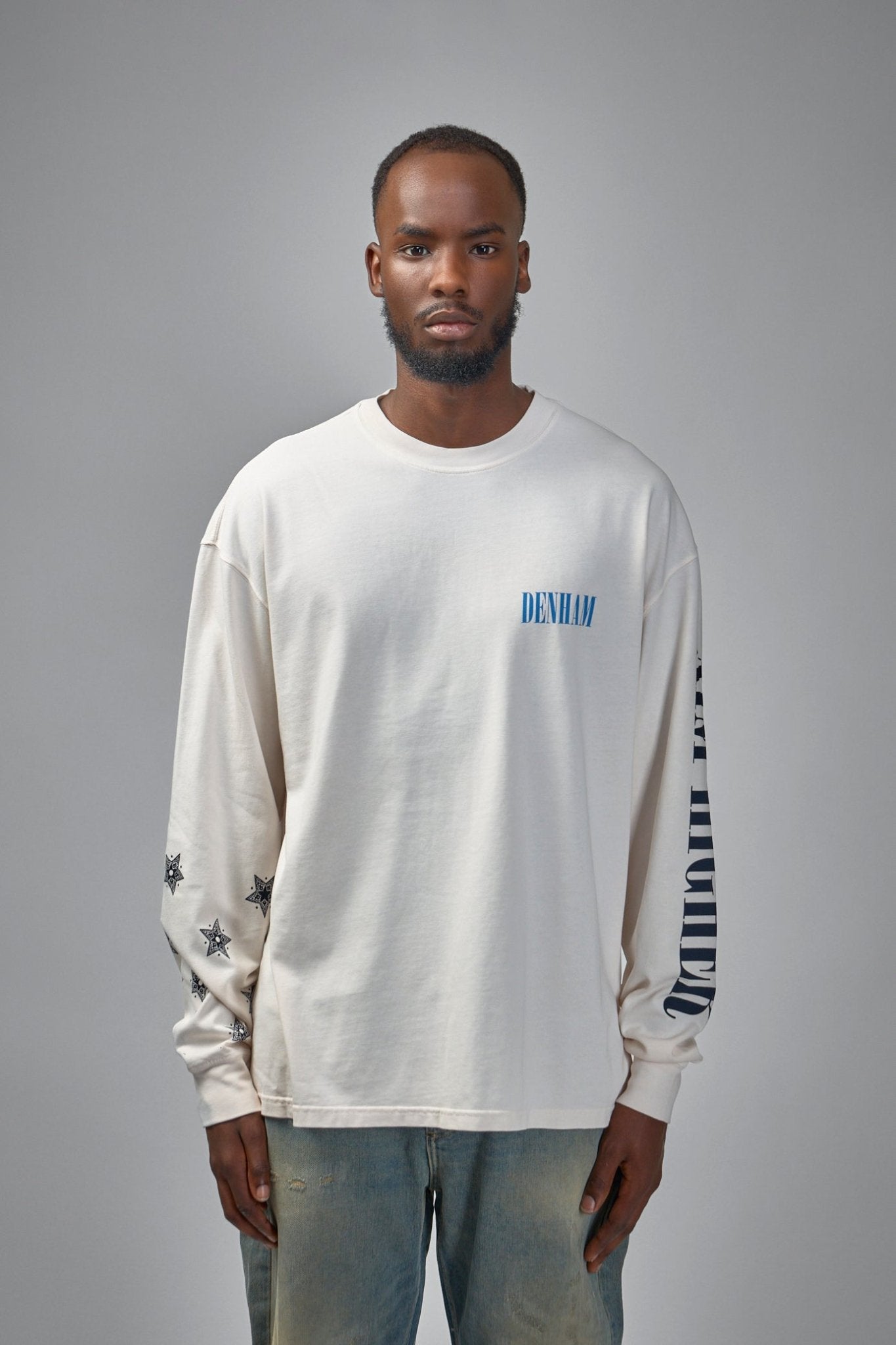 Denham - Denham Sounds Long Sleeve Tee White - Boxy Fit - LABELS