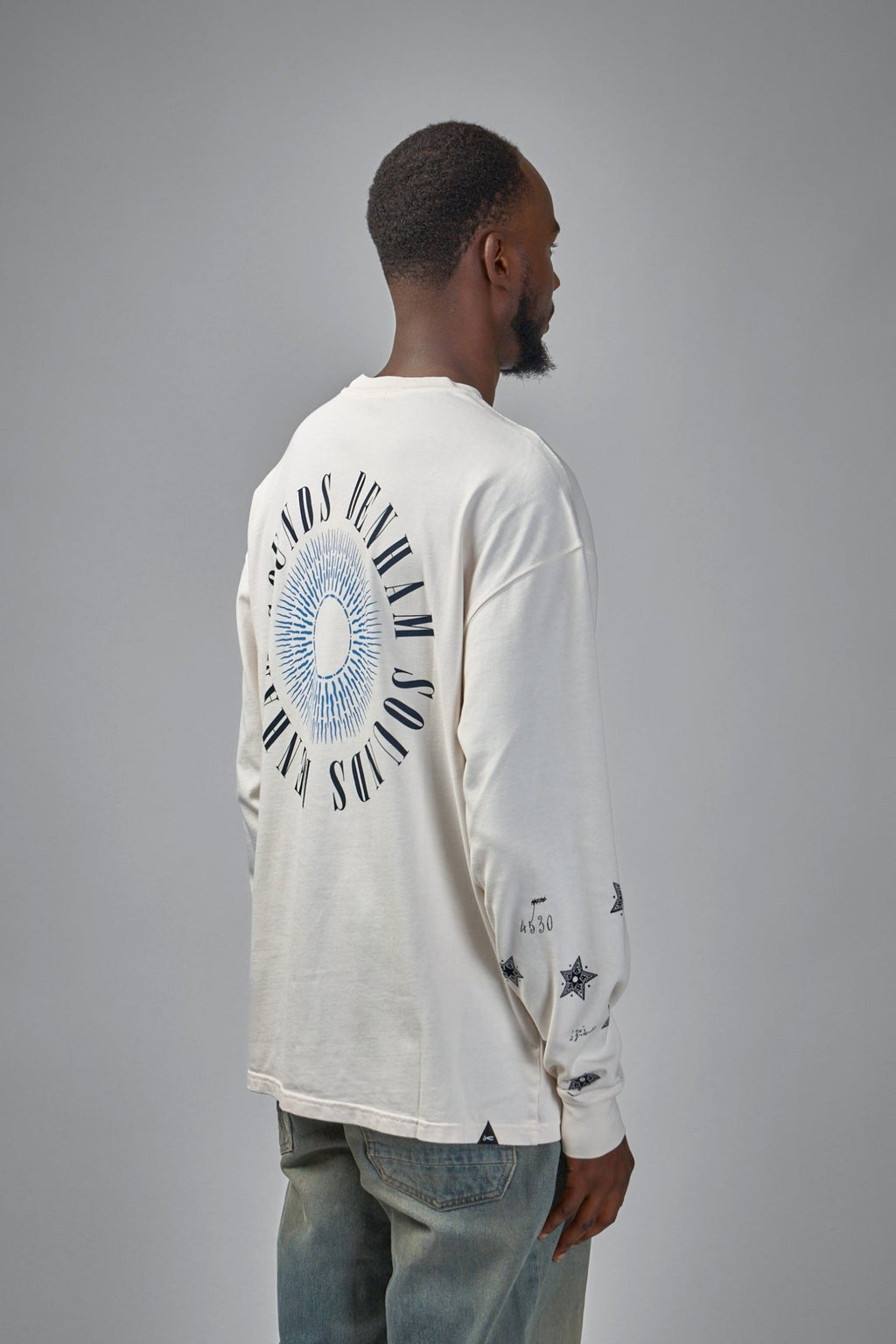 Denham - Denham Sounds Long Sleeve Tee White - Boxy Fit - LABELS
