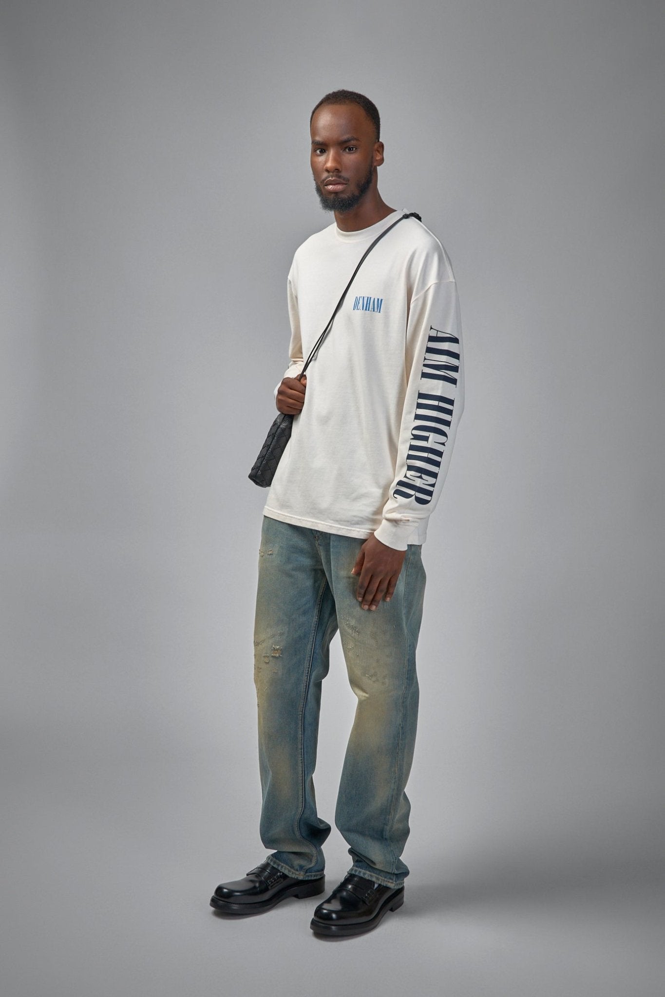 Denham - Denham Sounds Long Sleeve Tee White - Boxy Fit - LABELS