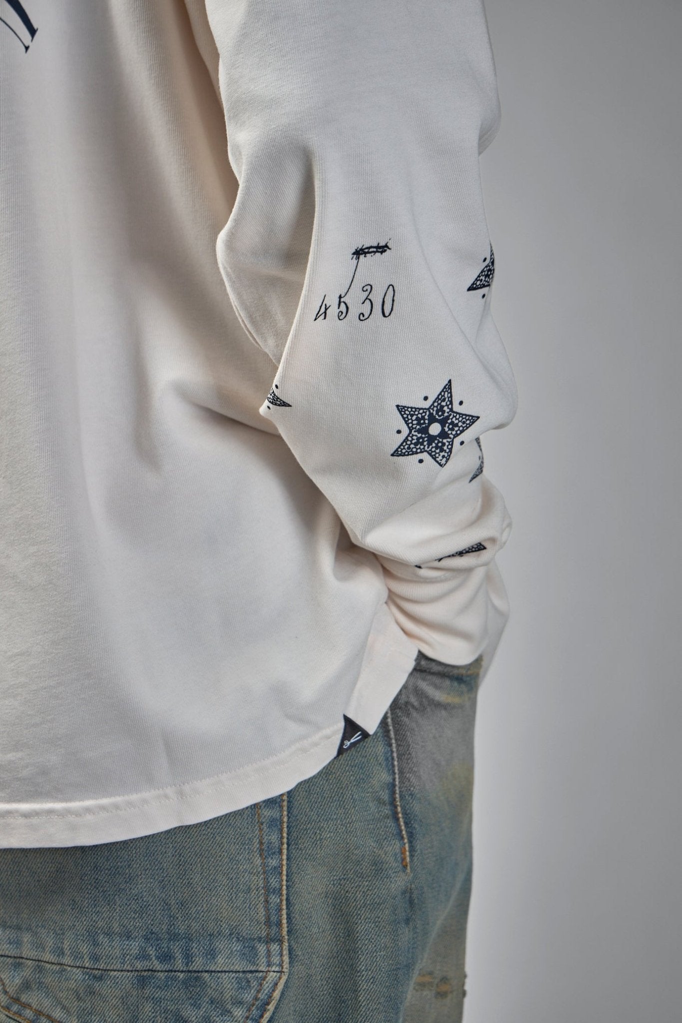 Denham - Denham Sounds Long Sleeve Tee White - Boxy Fit - LABELS