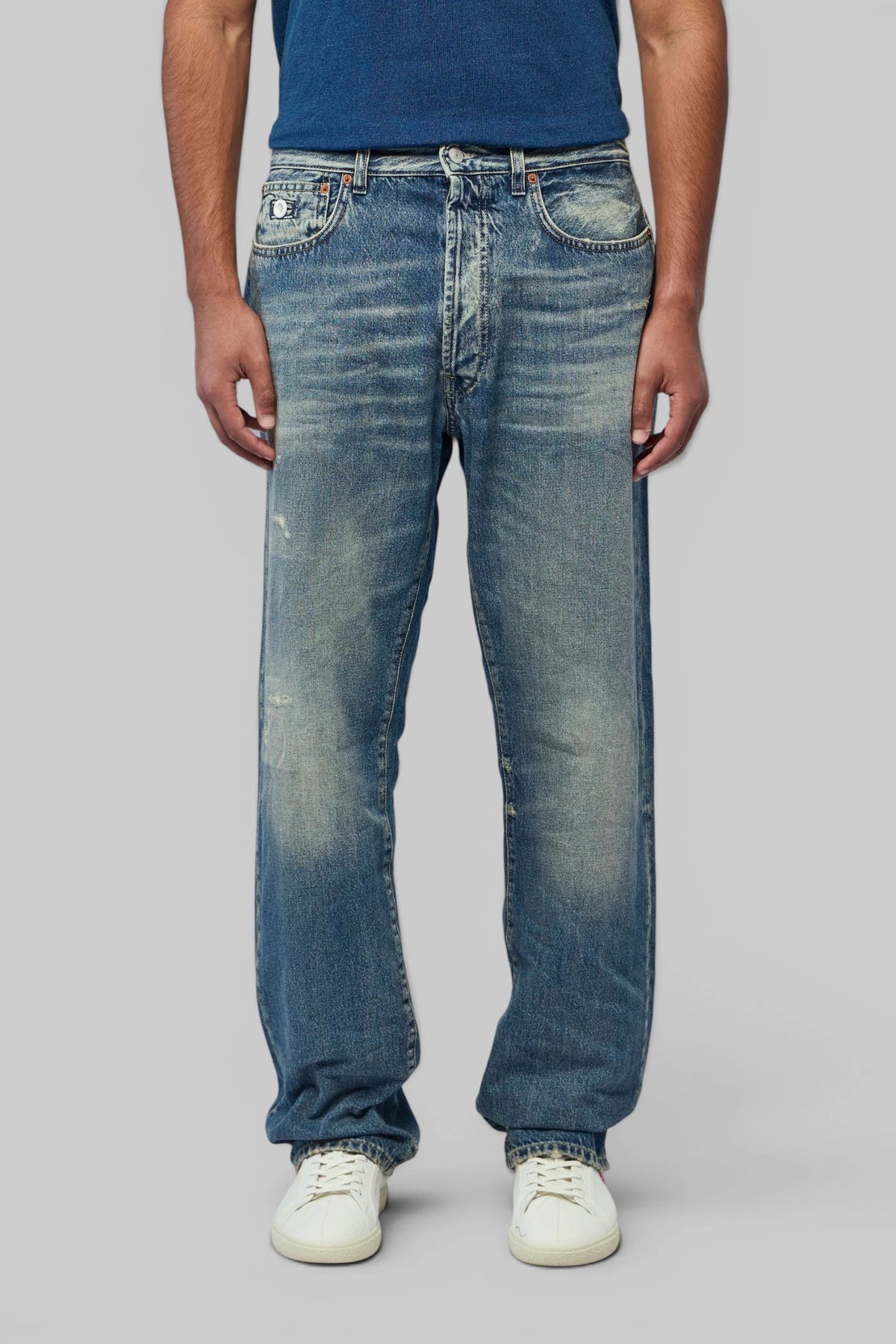 Close-up of five-pocket detailing on Denham Eastwider Andrew jeans