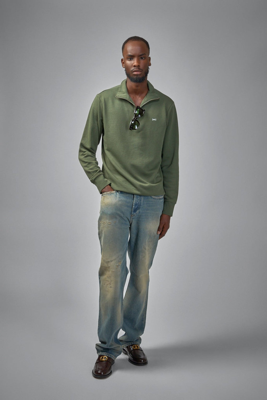 Denham - Scissor Half Zip Deep Green - Regular Fit - LABELS