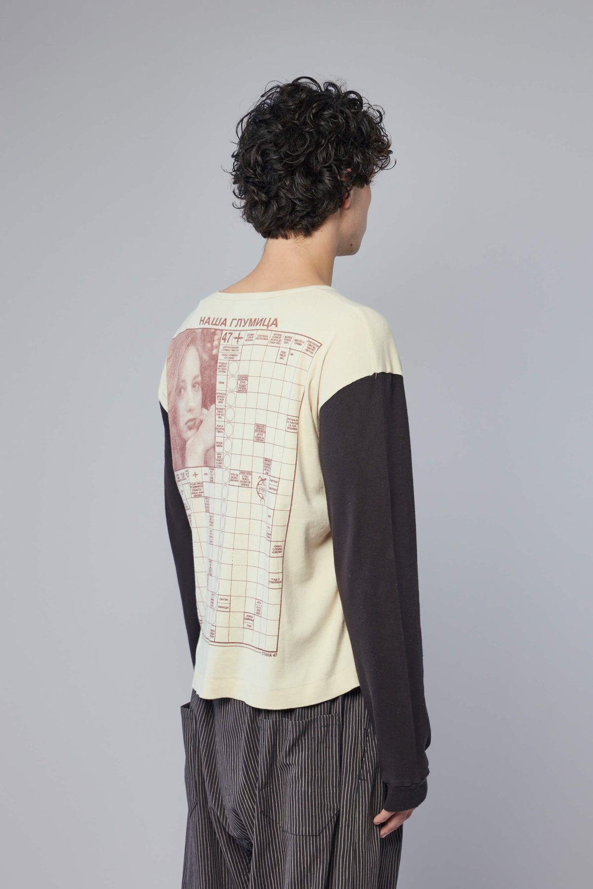 Full styling view of luxury streetwear long-sleeve t-shirt