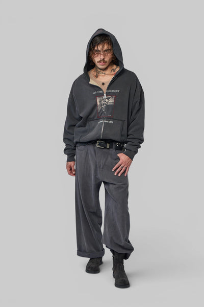 Stretched Out Thermal Lined Lined Zip Up Hoodie