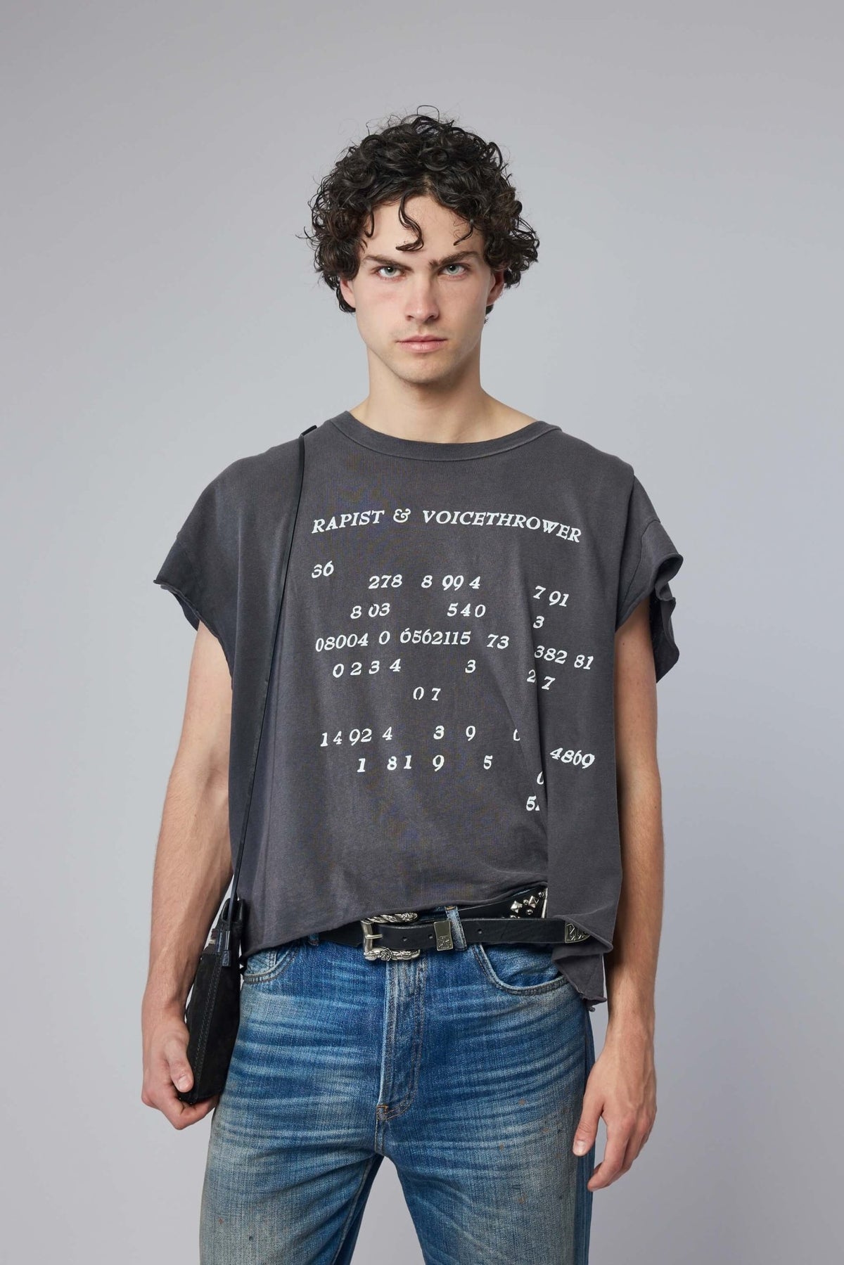 Enfants Riches Déprimés Voice Thrower Cut-Off T-Shirt in washed black featuring distinctive cut-off design