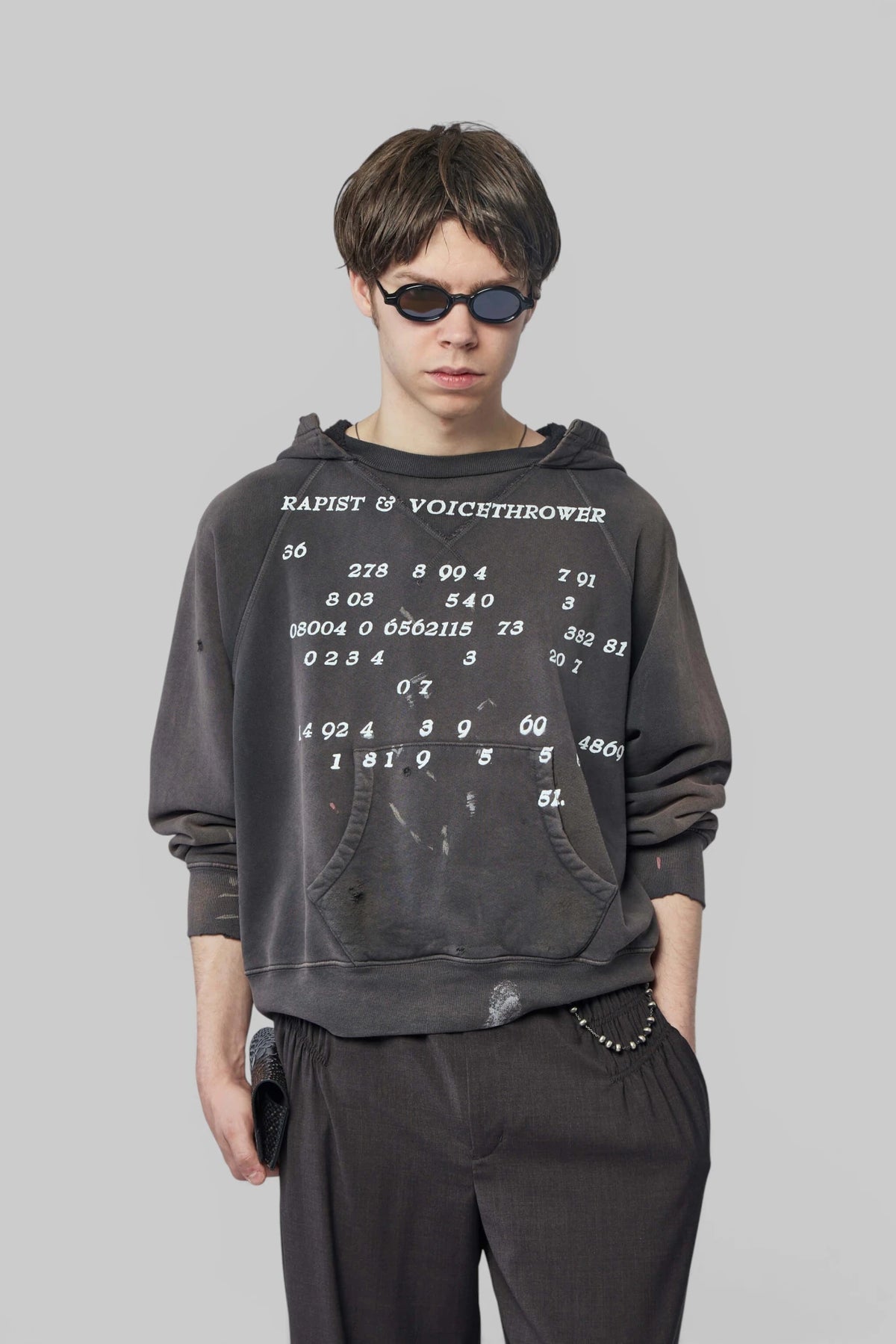 Enfants Riches Déprimés Voice Thrower Logo Raglan Afterhood in washed black cotton