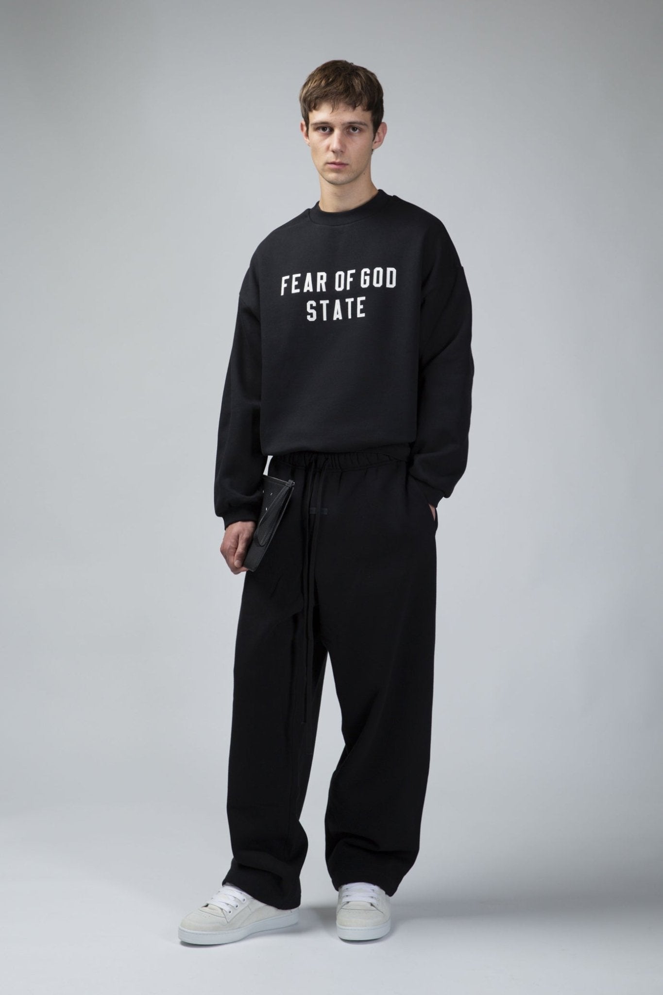 Fear of God Essentials - 90s Fit Fleece Crewneck Jet Black - LABELS