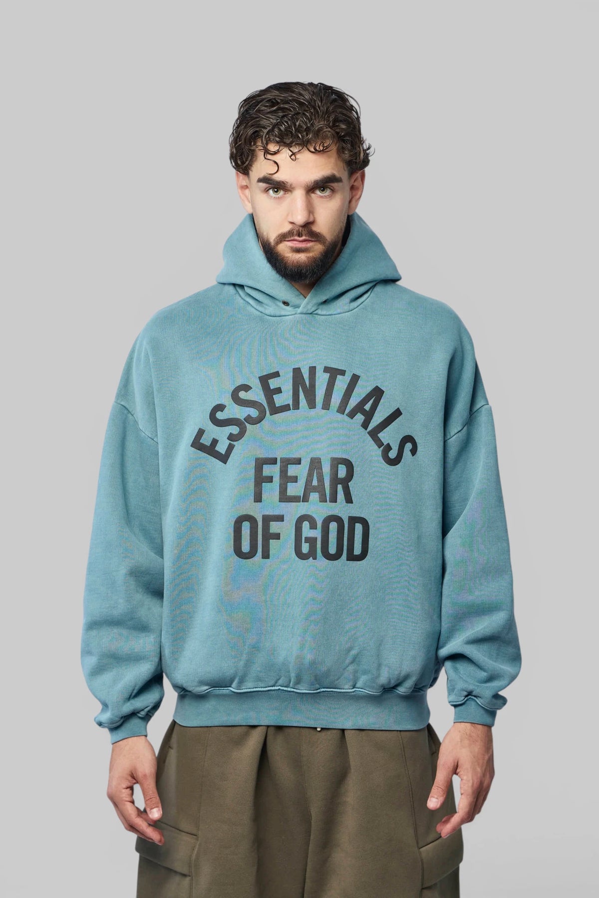 Fear Of God Essentials Campus 90's Hoodie drawstring hood close-up