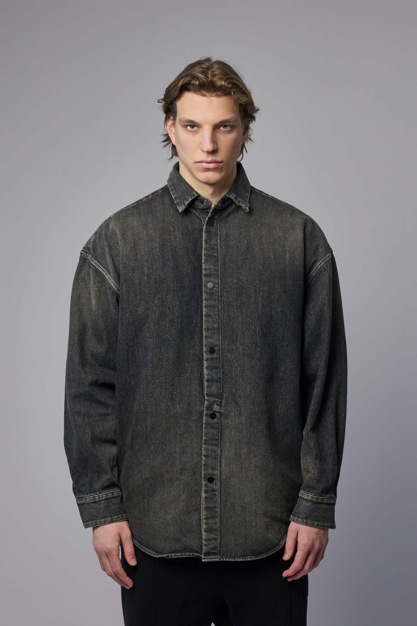 トップス fear of god denim button up shirt Fear of God Shirts - Snap Front Denim Overshirt – LABELS