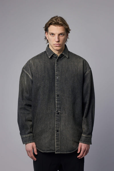 Snap Front Denim Overshirt Worn