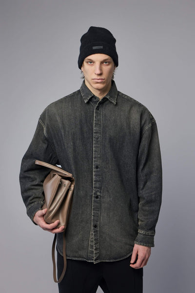 Snap Front Denim Overshirt Worn