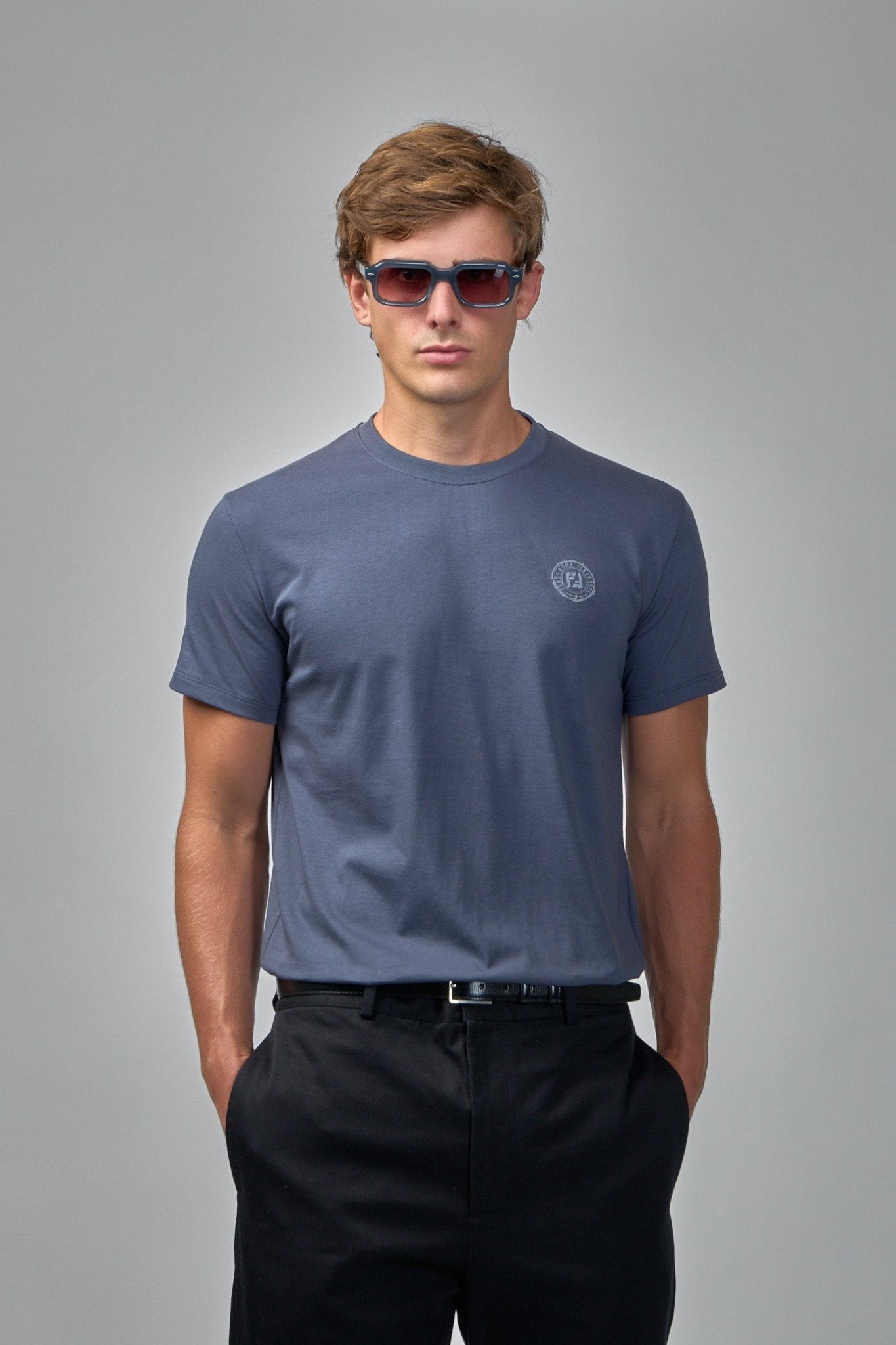 Fendi T-Shirts - Crewneck Monogram Slate Blue – LABELS