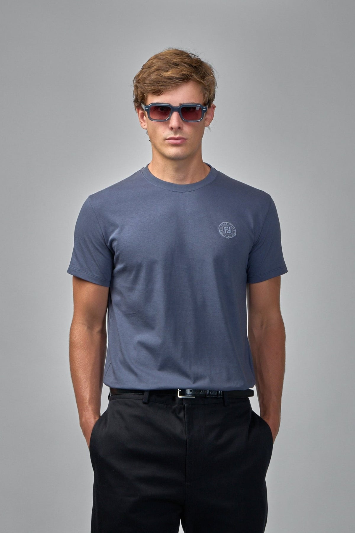 Fendi T-Shirts - Crewneck Monogram Slate Blue – LABELS