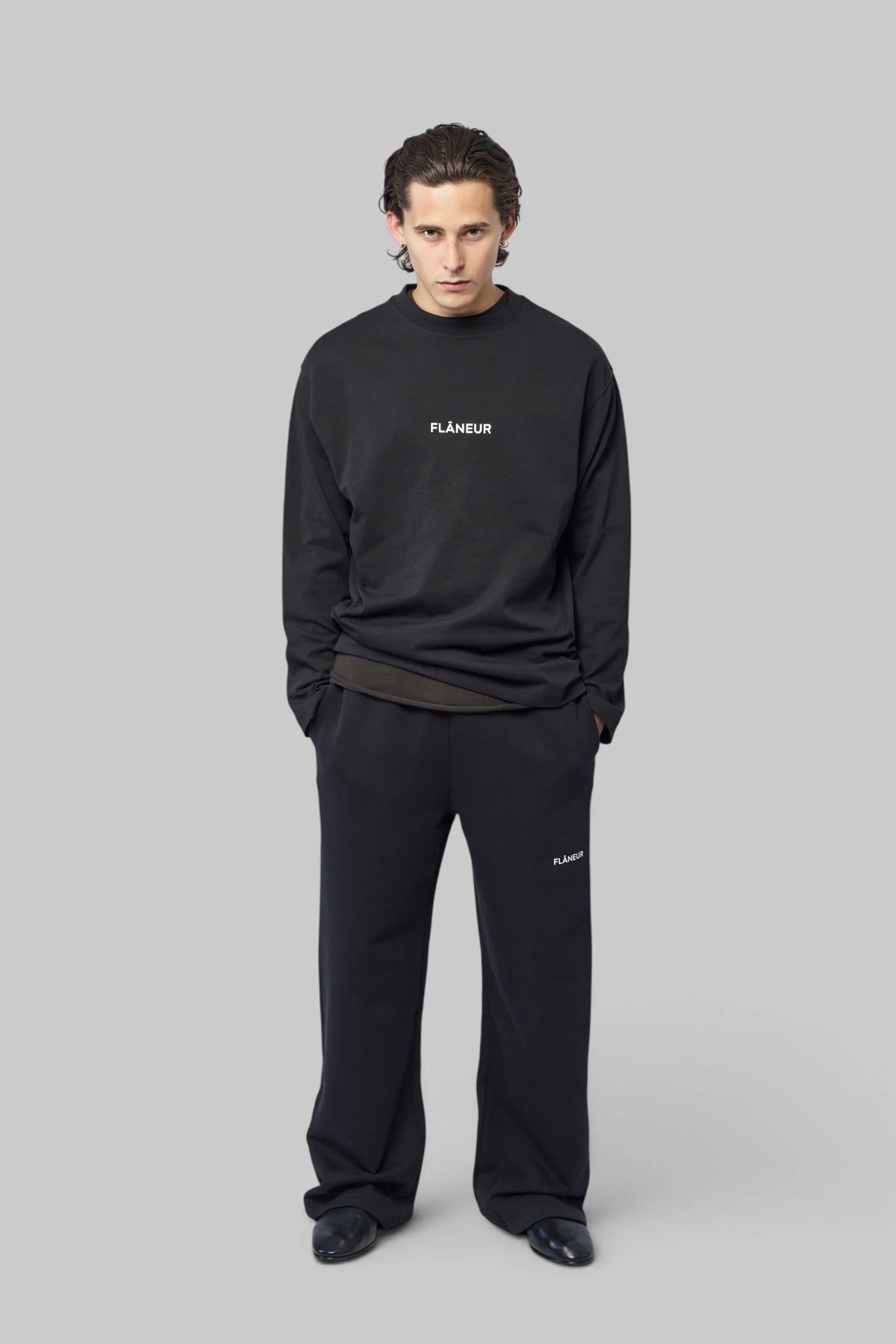 FLÂNEUR Box Logo Long Sleeve back view showing crew neck