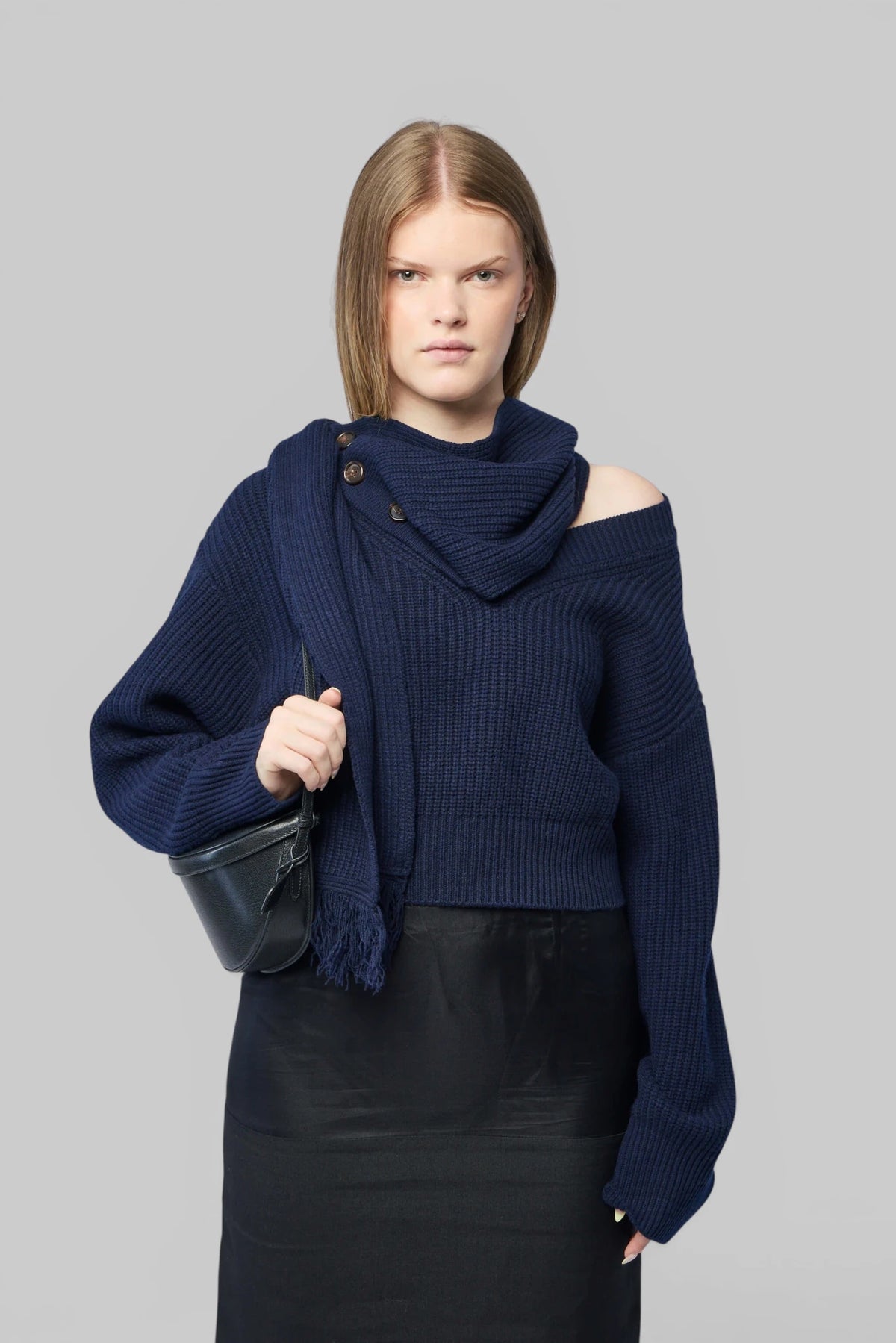 Frenken Knitwear Line Scarf wool cashmere jumper front view