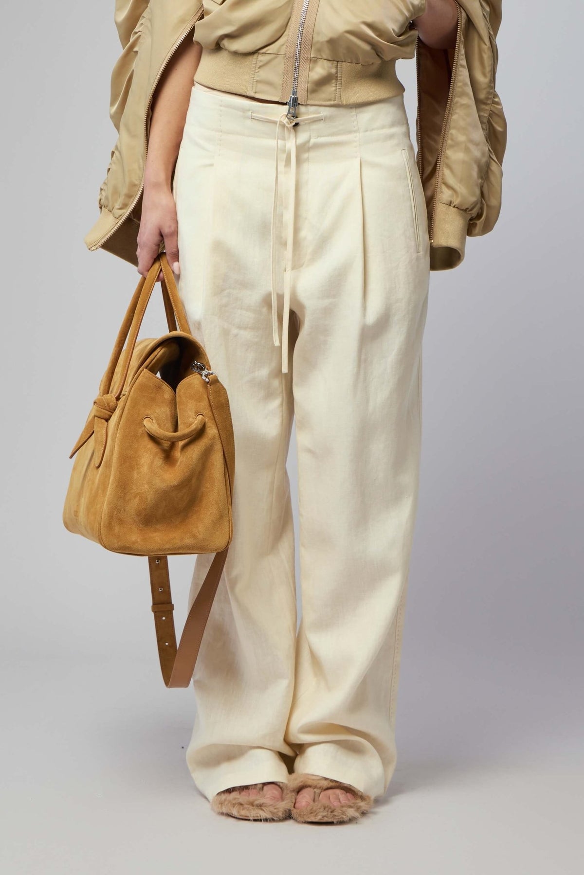 Frenken wide-leg pants in ivory washed linen with adjustable string waist