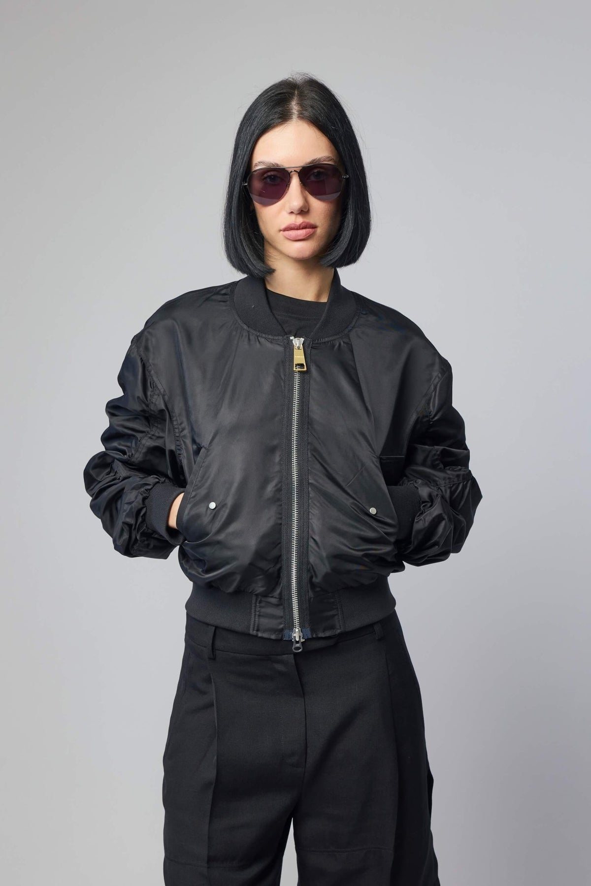 Frenken bomber jackets in black nylon with zip closure