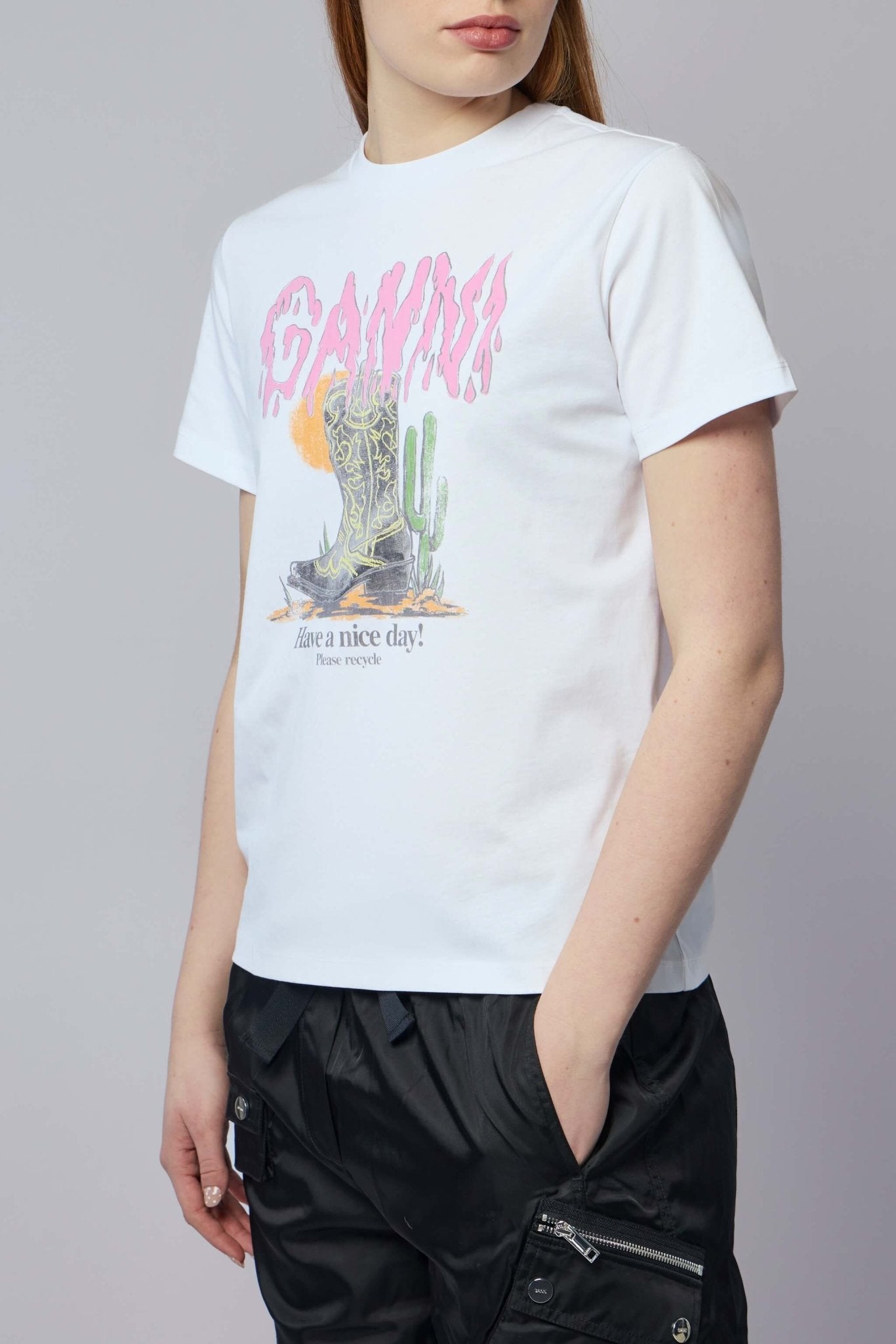 Ganni - Basic Cotton Jersey T-shirt Boots Print - LABELS