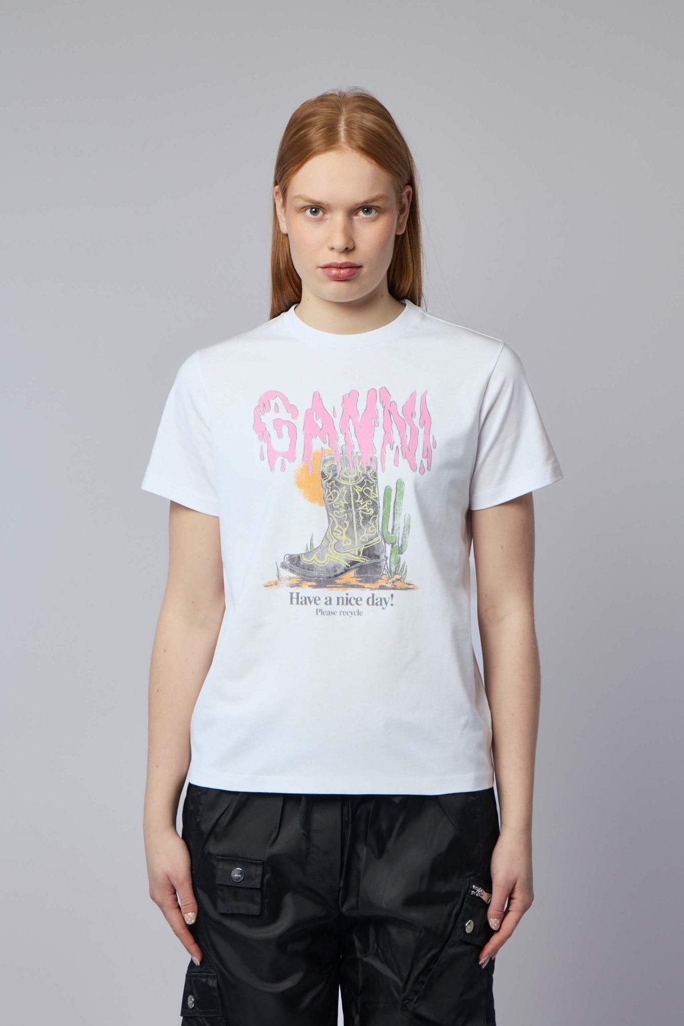 Ganni - Basic Cotton Jersey T-shirt Boots Print - LABELS