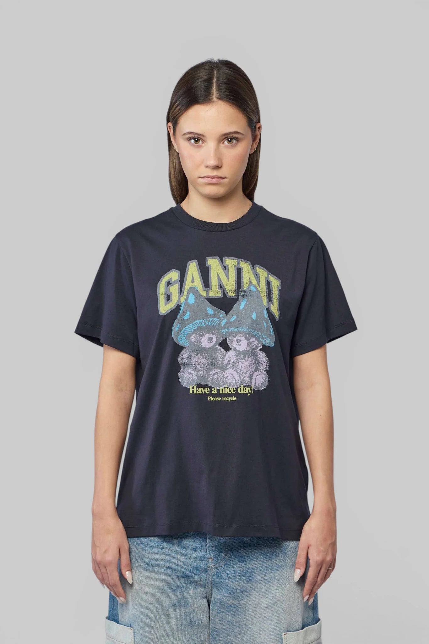 Ganni - Basic Cotton Relaxed T-shirt Teddy Mushrooms - LABELS