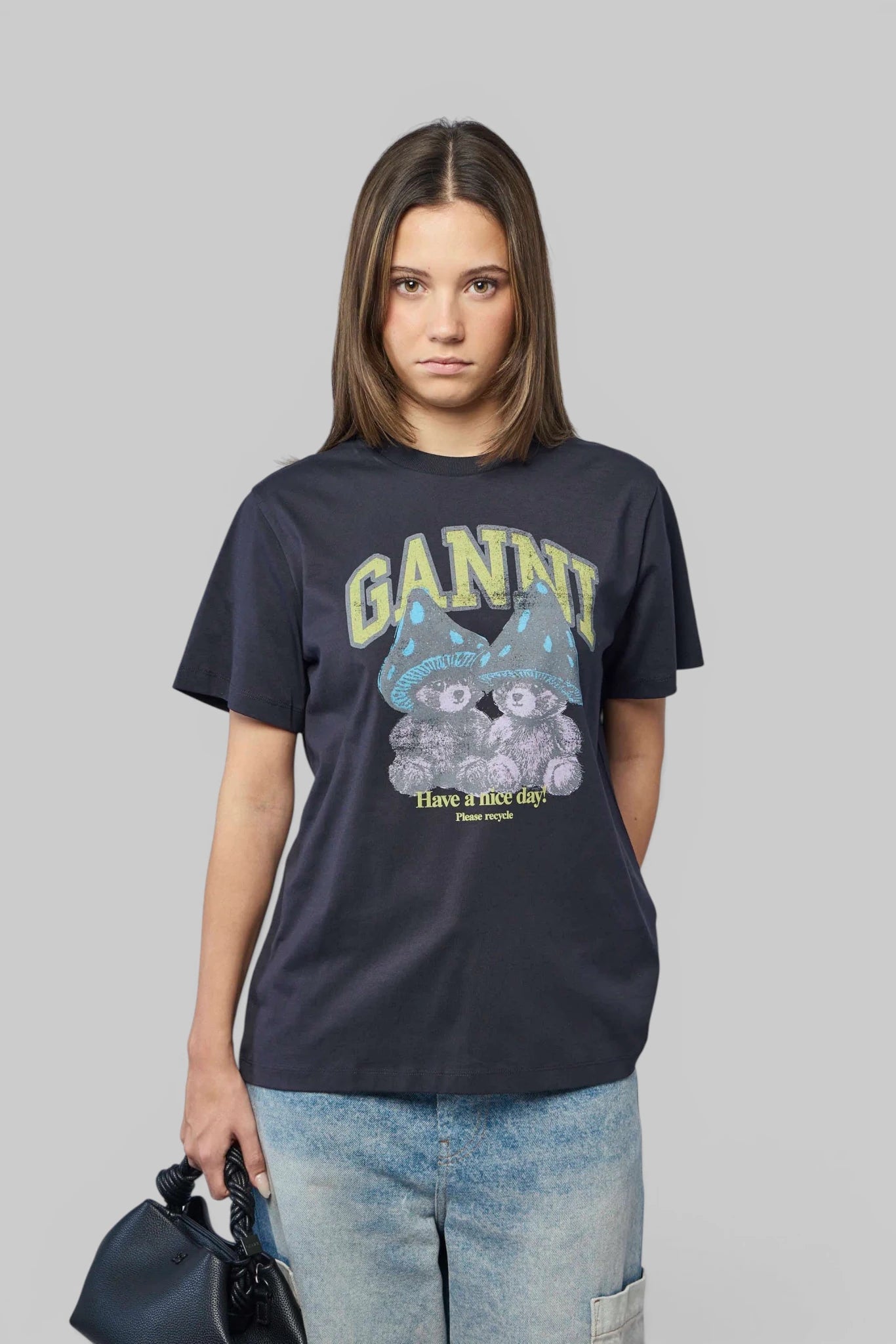 Ganni - Basic Cotton Relaxed T-shirt Teddy Mushrooms - LABELS