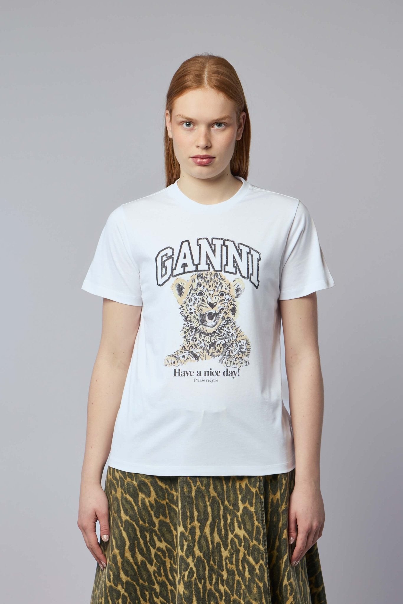 Ganni - Basic Jersey Leopard Relaxed T-shirt - LABELS