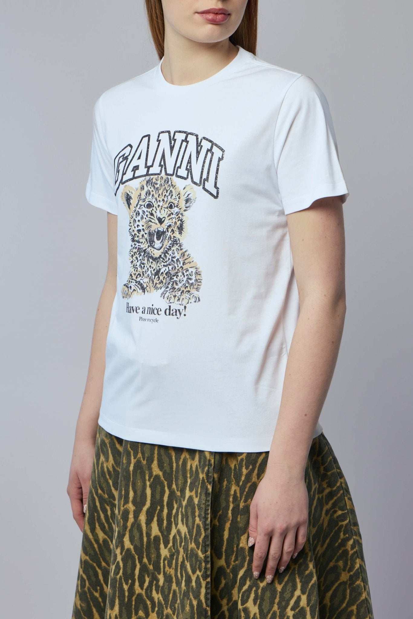 Ganni - Basic Jersey Leopard Relaxed T-shirt - LABELS