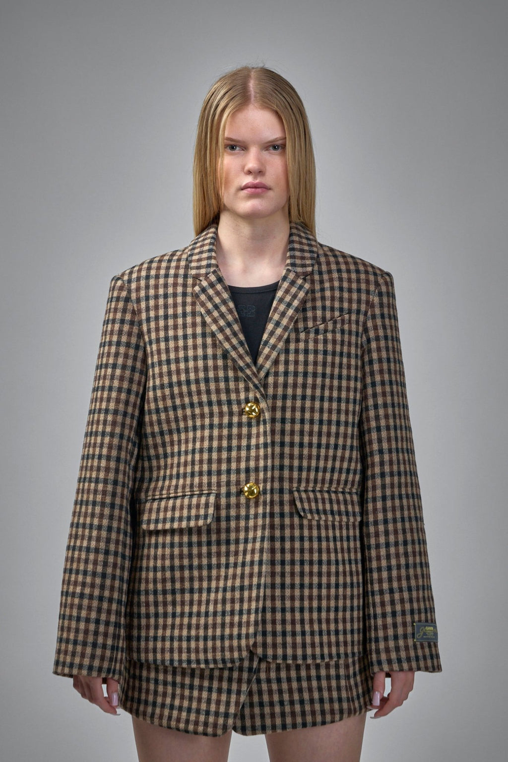 Ganni - Check Wool Mix Oversized Blazer - LABELS