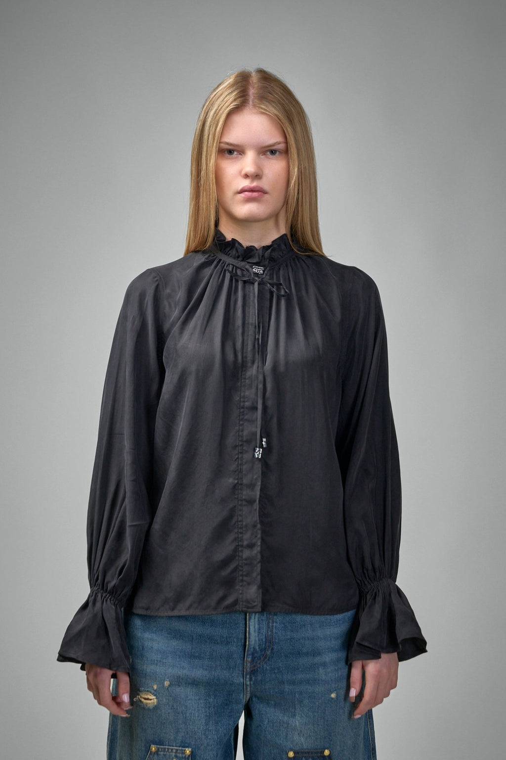 Ganni - Fluid Cupro Tie Shirt - LABELS