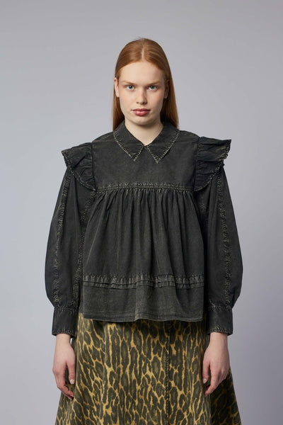 Garment Dyed Cotton Frill Blouse
