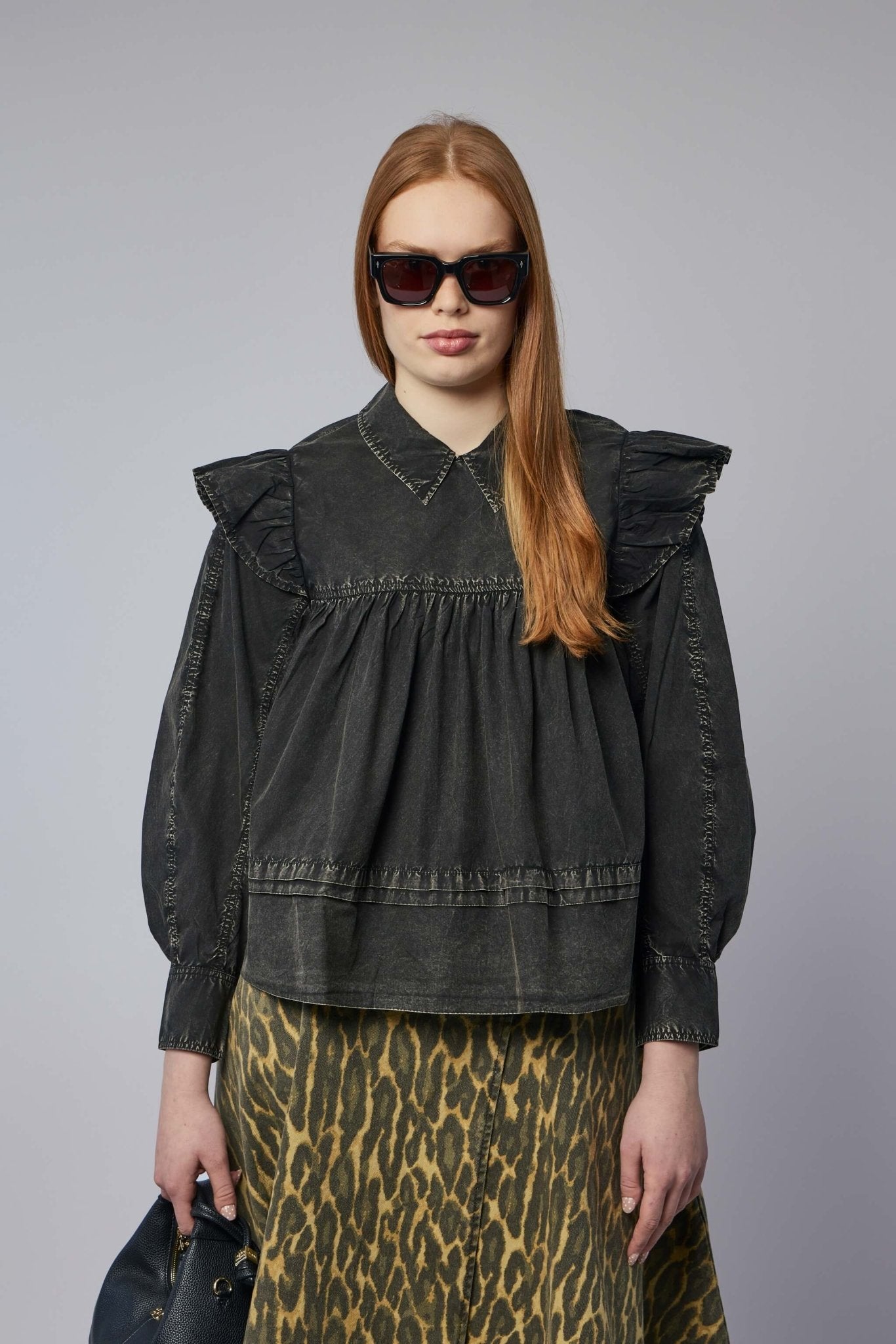 Ganni - Garment Dyed Cotton Frill Blouse - LABELS