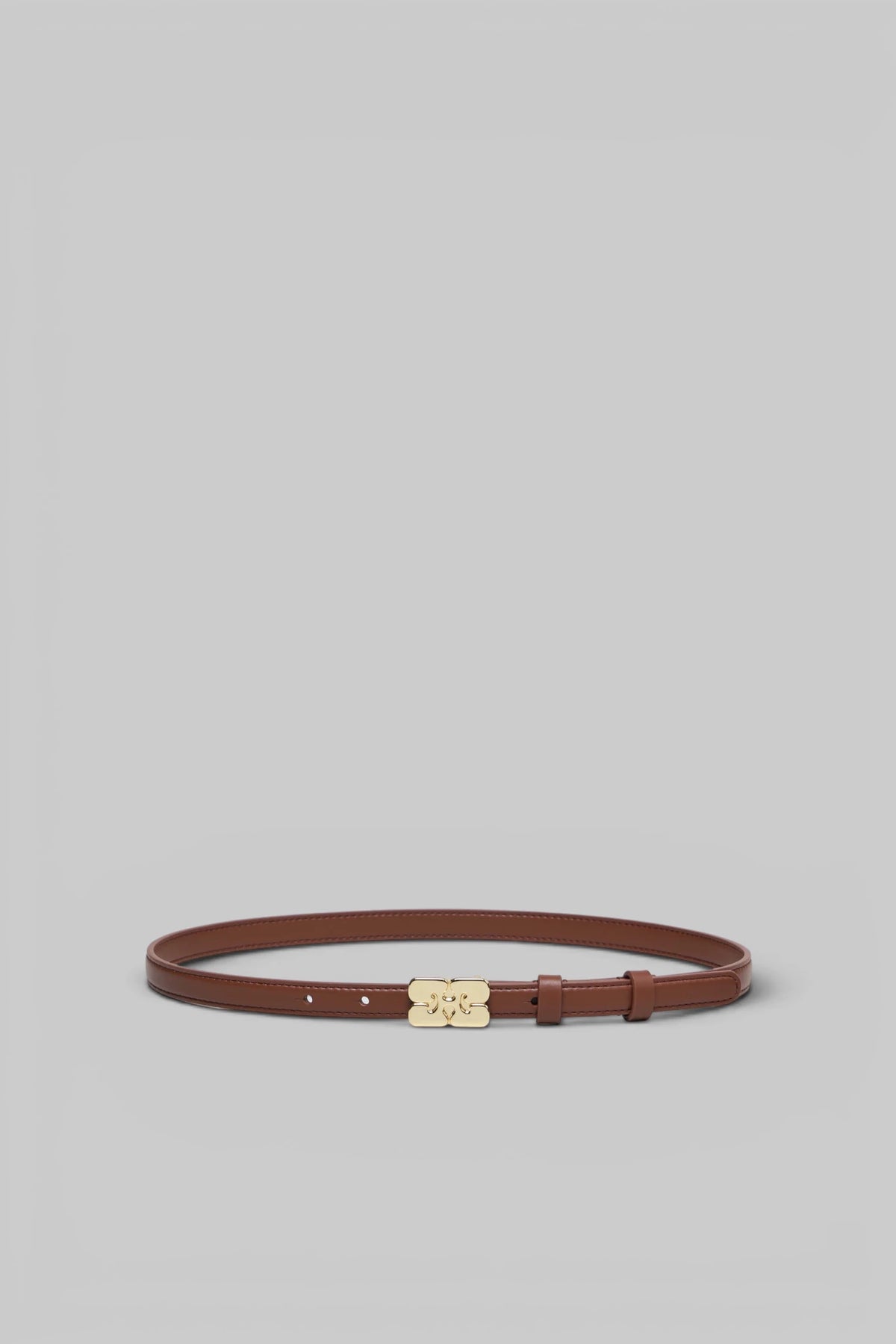 Ganni Belts Kat Belt Small Lambtouch in brown with gold buckle, front view
