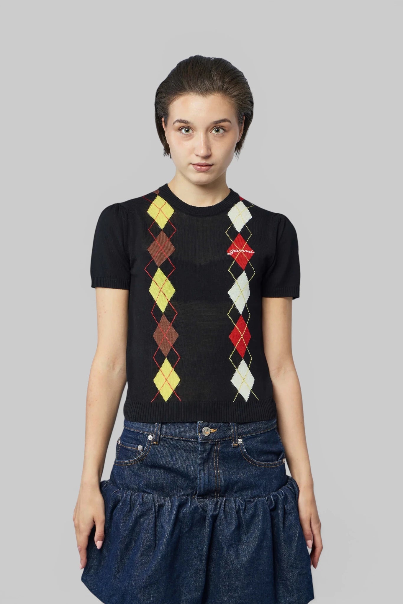 Ganni - Light Cotton Argyle T-shirt - LABELS