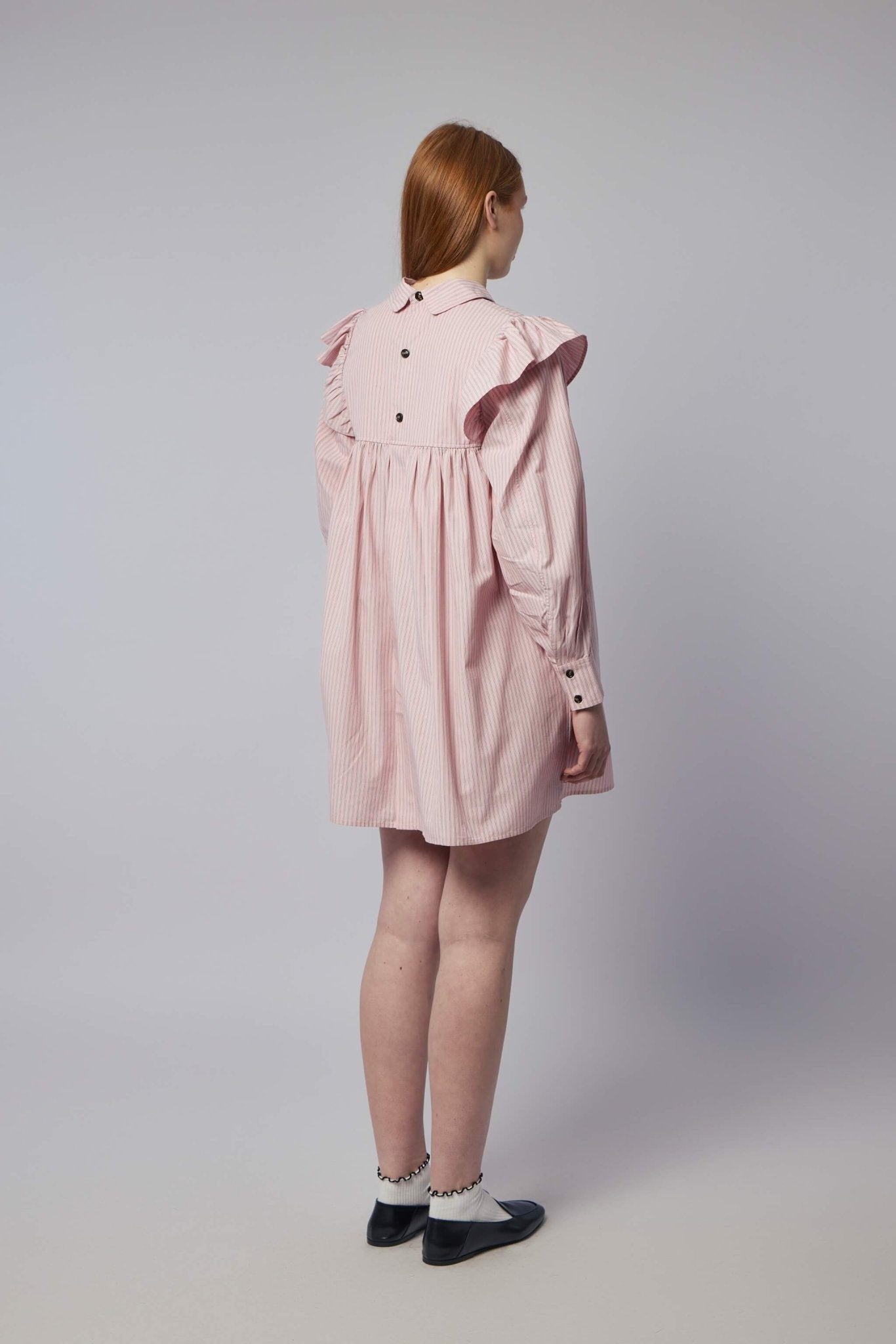 Ganni - Oxford Stripe Mini Frill Dress - LABELS