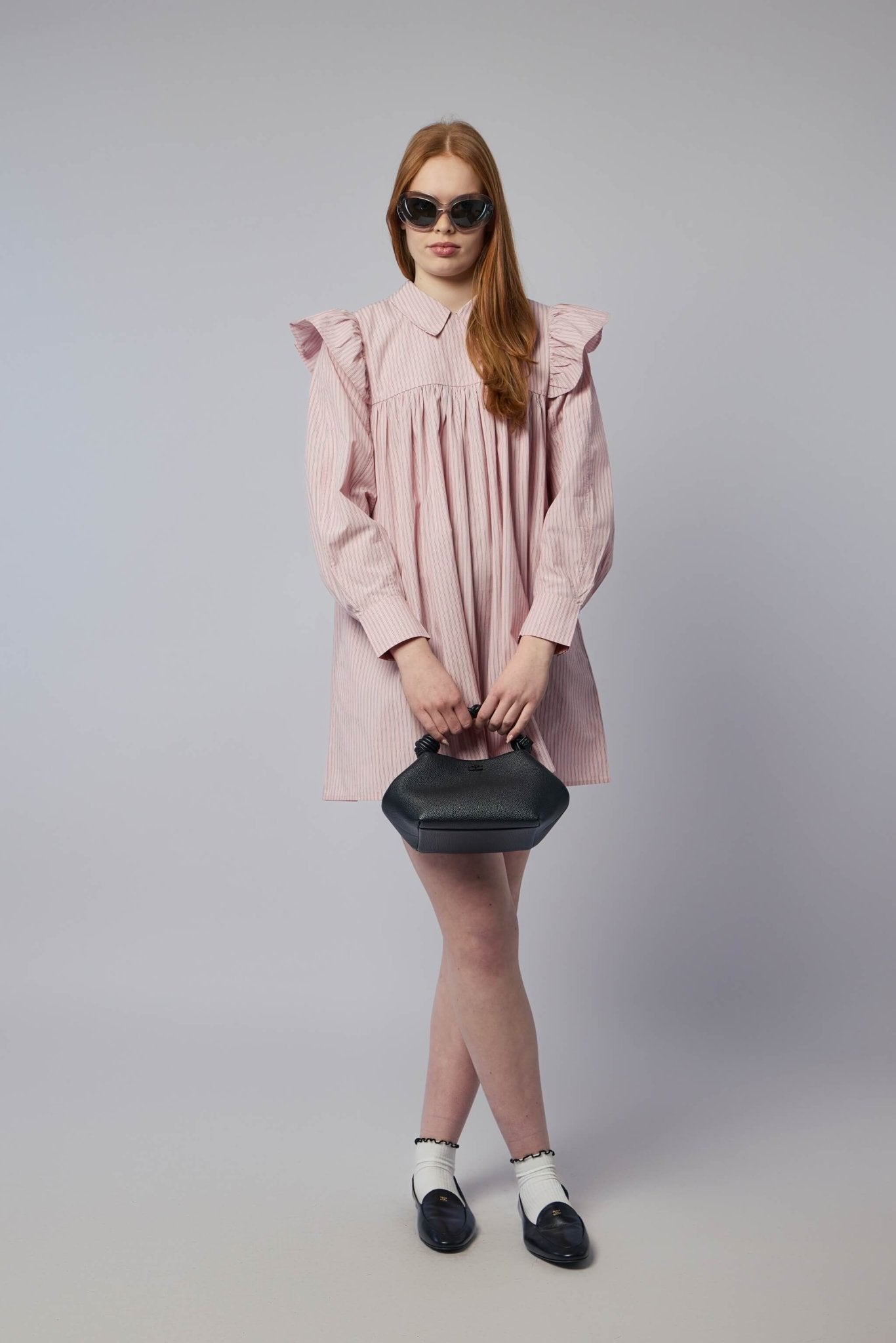 Ganni - Oxford Stripe Mini Frill Dress - LABELS