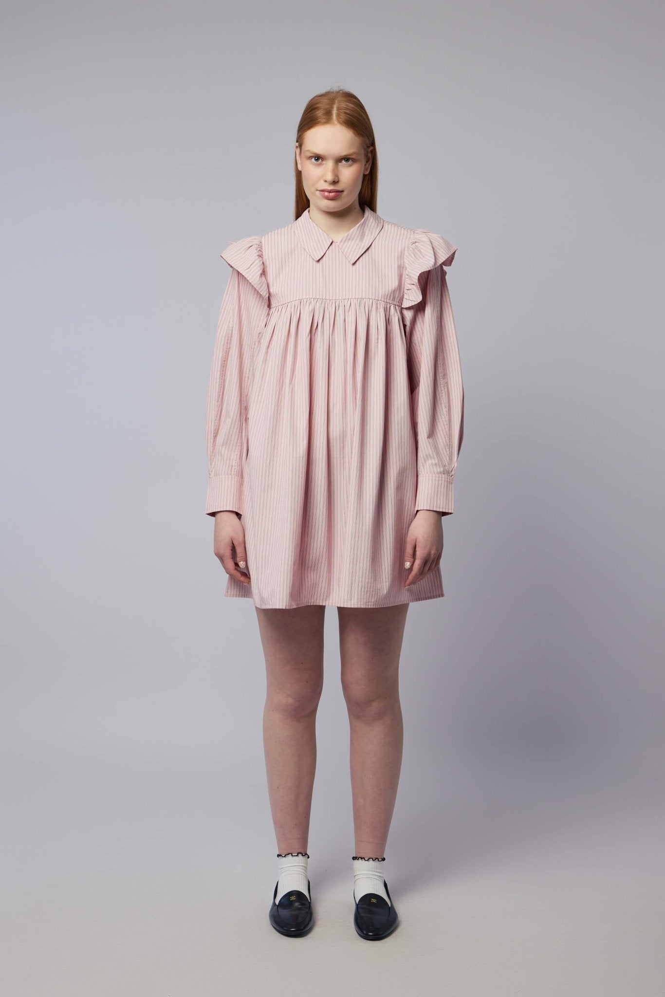 Ganni - Oxford Stripe Mini Frill Dress - LABELS